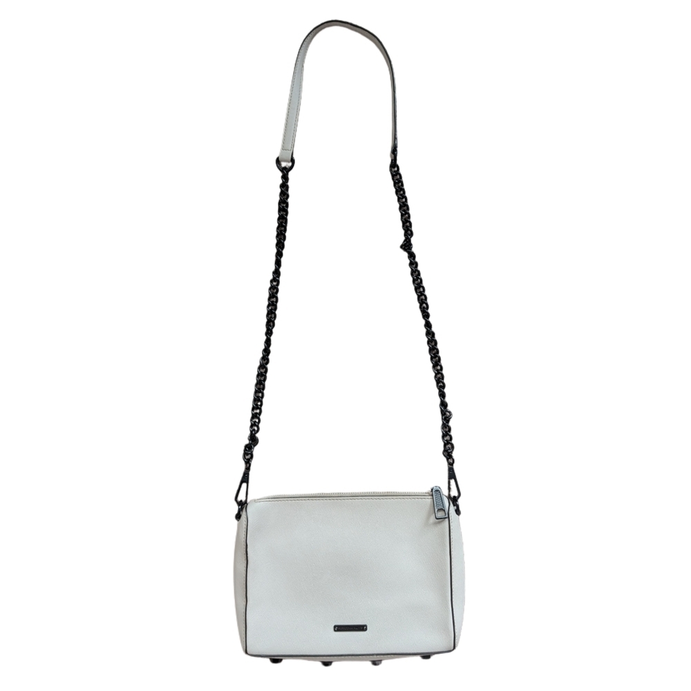 Rebecca Minkoff Beige Black Saffiano Leather Studded Chain Crossbody Bag